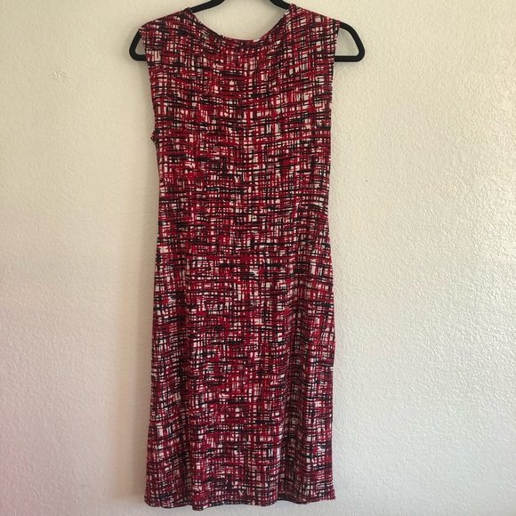 George Red Black and White Abstract Plaid Drape Neck Ruched Dress - Picture 7 of 7